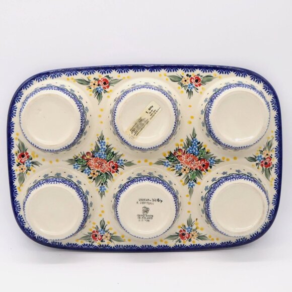 Ceramika Artystyczna Polish Pottery Muffin Pan Butterfly Meadow K. Deptula 3764 - Picture 4 of 6